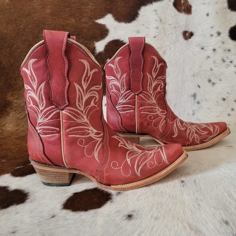 Circle G Red Embroidered Cowgirl Boots